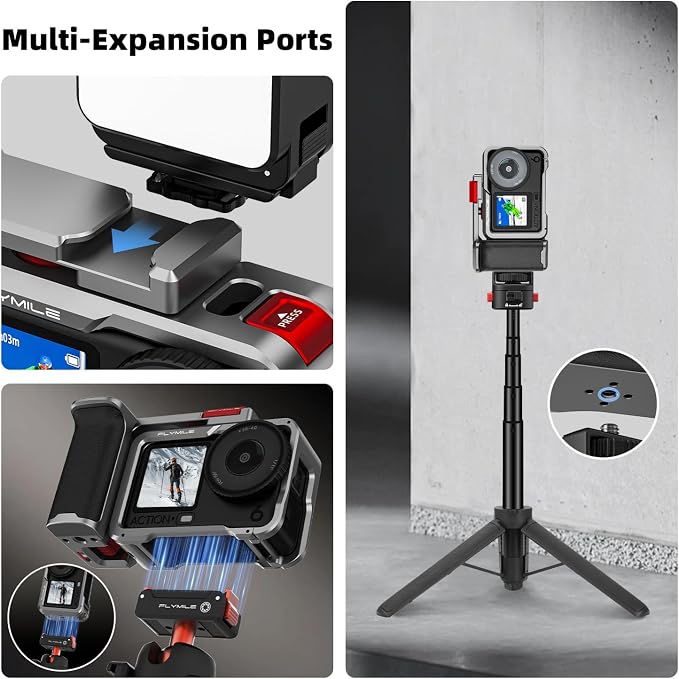 Action 6 Grip Kit (with Metal Cage), Aluminum Alloy Camera Handle Bundle Expansion Mount with Shutter Button, Quick Release, Cold Shoe, 1/4" Threaded Hole for DJI Osmo Action 6 Accessories - Image 5