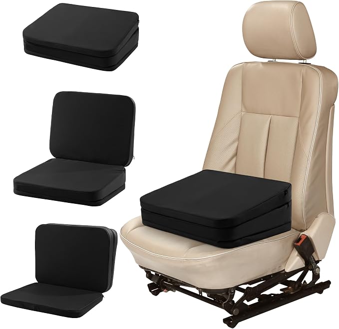 HOMBYS Adjustable Car Booster Seat for Short Drivers, 3 Heights for Different People, Adult Car Seat Cushions for Driving, Supportive Car Seat Pad for Lower Back Pain Reduce, (17"x12.8"x6.3", Black) by HOMBYS