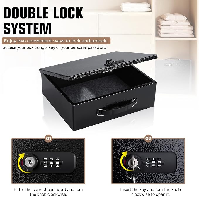 Fireproof Safe Lock Box Metal, Fire Proof Safe for Home Documents, Portable Security Box with Dual Combination and Key Lock for Personal Items,Passport, Money, X Large 13.2" x 11" x 4.13" - Image 4
