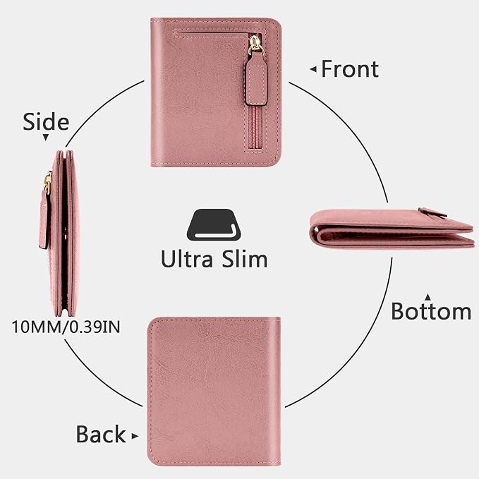 Gostwo Small Wallet for Women, Slim Bifold Credit Card Holder, Compact RFID Blocking Cash Wallet, Billfolds Thin Leather Zipper Pocket, Mini Wallet Gift for Ladies Teen Girls Travel with ID Window - Image 4