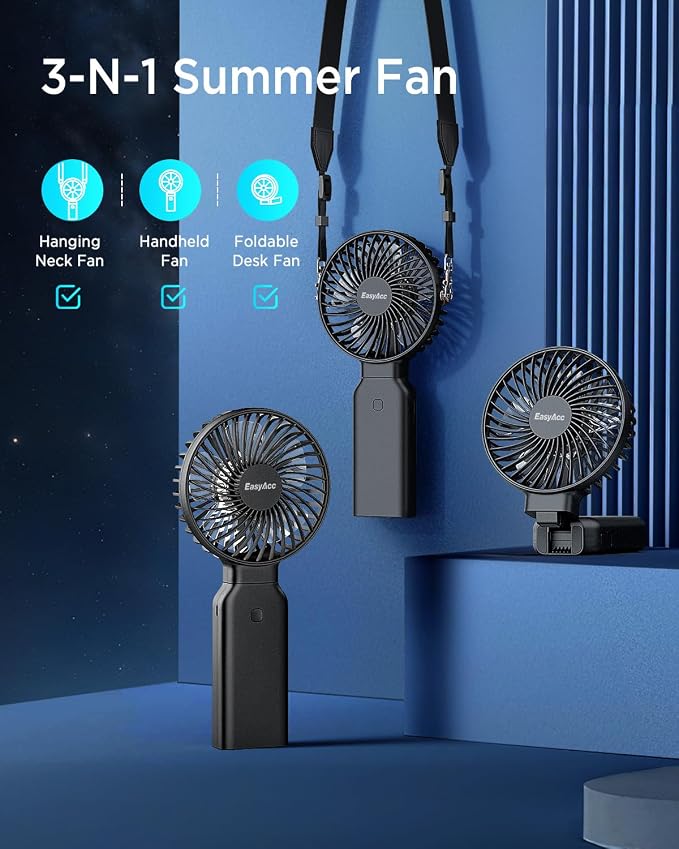 EasyAcc Portable Handheld Fan, 9000mAh + 53H Cooling Time+ ODM Durrable + with Hands-Free Camera Strap + Backup Power + 4 Speeds, Rechargeable Handheld Fan for Travel Outdoor - Image 6