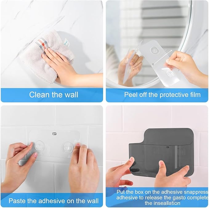 CGBE 2-Pack Cabinet Door Organizer, Self Adhesive Bathroom Shelves, Gray | Acrylic Shower Caddy, Wall Mounted Storage, No Drilling, Automatic Draining, For Cabinet Door and Shower Wall - Image 7