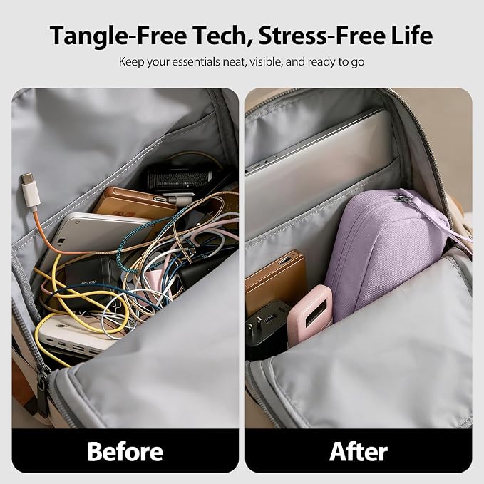 Anti-Tangle Electronics Organizer Travel Cable Bag Purple | 8 compartments for 3ft+ cords, chargers and power banks. Crafted from padded Oxford fabric. Includes 8 cable ties. - Image 4