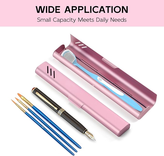 Travel Toothbrush Case, 2Pack Portable Toothbrush Holders, Durable Aluminum Toothbrush Storage Box, Small Breathable Manual Toothbrush Container for Traveling, Camping, Business Trip - Pink - Image 6