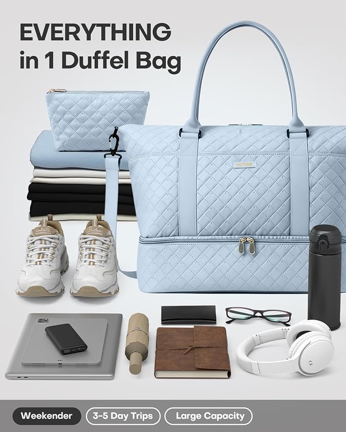 HOTOR Travel Duffel Bag - Weekender Bags for Women, Carry On Gym Tote Bags | with Toiletry Bag & Shoe Compartment, Overnight Bag for Travel Essentials and Travel Accessories, Blue, 15.8"×18.1"×8.7" - Image 5