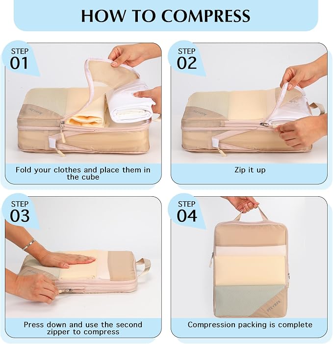 PFEYRPK Lightweight Compression Packing Cubes for Suitcases, Compressible Expandable Travel Packing Organizer with Clear Toiletries and Backpack Bag, Travel Essentials for Carry on Luggage 7 Set - Image 4