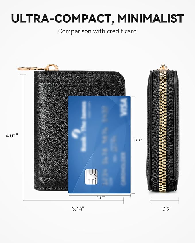 BOSTANTEN Credit Card Holder RFID Small Wallets Woman Zipper Card Wallet | Slim, Compact, Front Pocket, Accordion, Vegan Leather, Thin for Daily Use, Travel, Gifts for Women, Black - Image 4