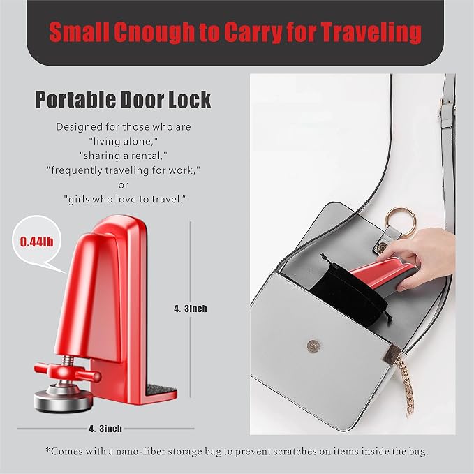 Door Stoppers Security - Portable Door Jammer for Travel Security Anti Theft, Apartment Hotel Door Lock - Protection for Homeowner and Children, Lockdown Device for Women Safety Self Defense (Red) - Image 6