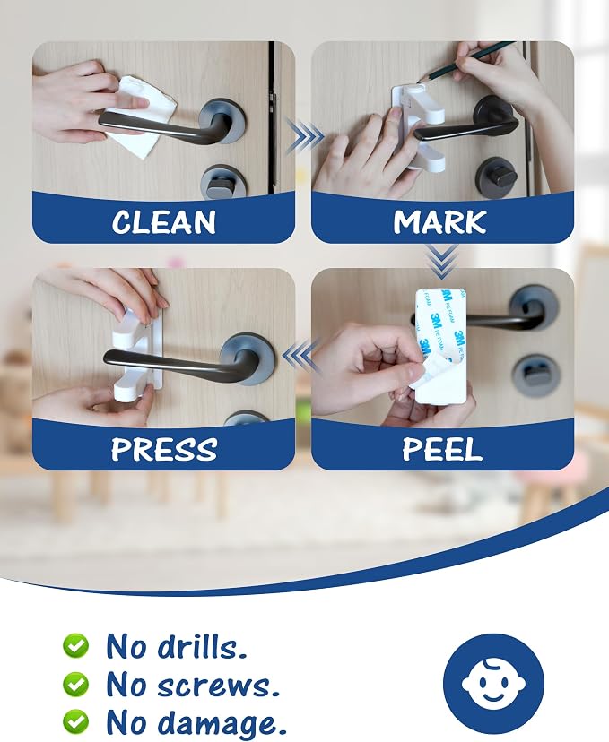 Yunkey Child Proof Door Lever Lock (2-Pack) - Dual-Button Design Helps Prevent Toddlers & Pets from Opening Doors, Fits Standard Lever Handles, 3M Adhesive, No Drill, Removes Cleanly - Image 6