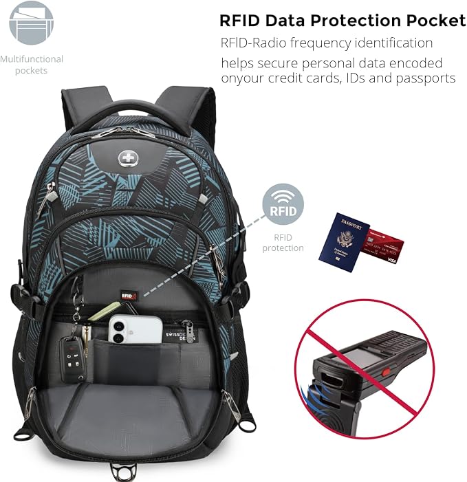 Swissdigital Laptop Backpack with USB Charging Port, Travel Backpack Fits 15.6 inches Computer, 31L Backpack for Men, Dark Green | SD803-96 - Image 3