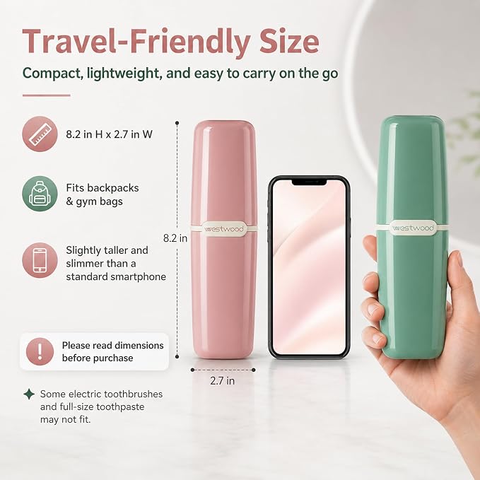 HyJeryty Simple Pink Toothbrush Travel Case, Portable Travel Toothbrush & Toothpaste Holder Cover Organizer Container with Mouthwash Cup for School, Camping, Business Trip, Bathroom Storage - Image 3