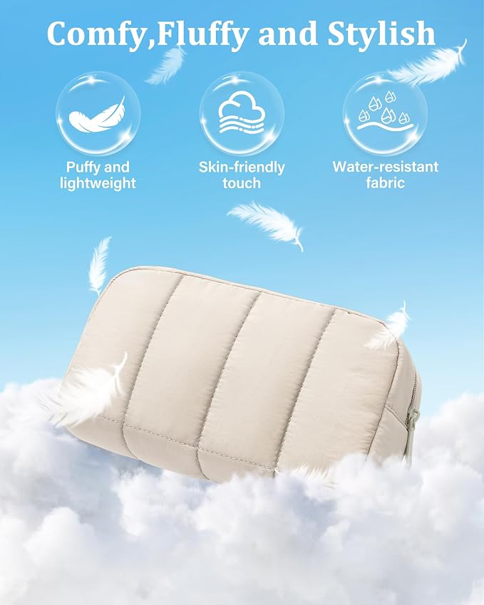 2 Pcs Makeup Bag Travel Toiletry Bag for Women Puffy Padded Cosmetic Pouch Purse Wide-open Makeup Organizer Case Travel Essentials - Image 3