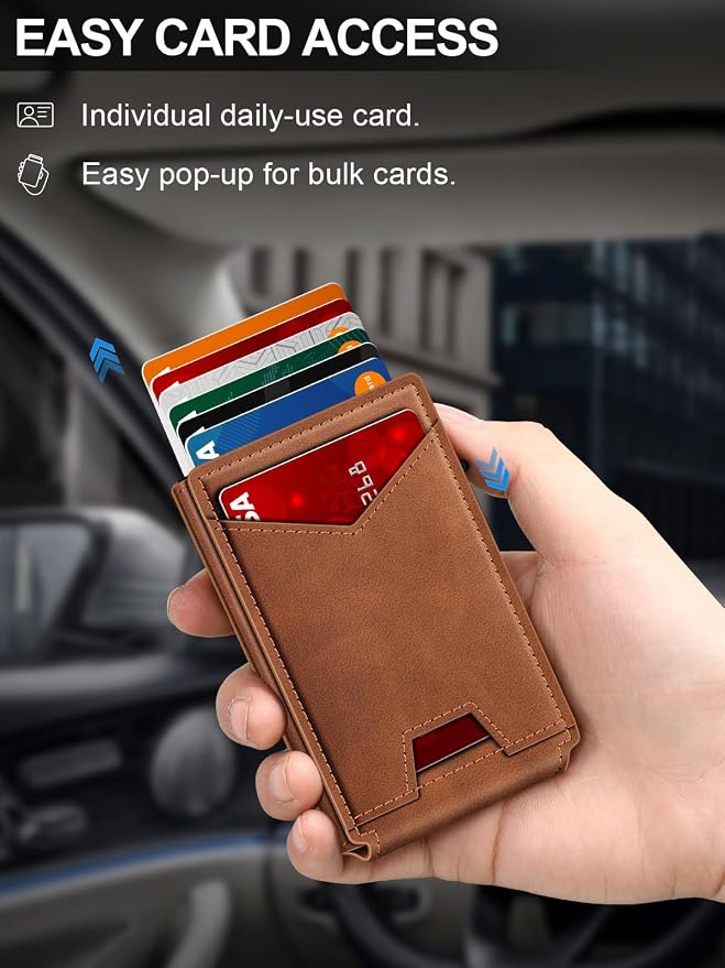 GHUKY Wallet for Men RFID Wallet with Money Clip, Slim Pop Up Card Holder for 10-12 Cards, Minimalist Smart Credit Card Case with ID Window, Bifold Metal Wallet for Front Pocket, Gifts for Men - Image 2