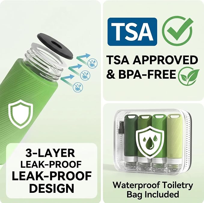 26 Pcs TSA Approved Travel Toiletry Bottles Set, Leakproof Silicone Refillable Containers with Carabiner, Clear Bag for Shampoo Lotion Body Wash - Image 4
