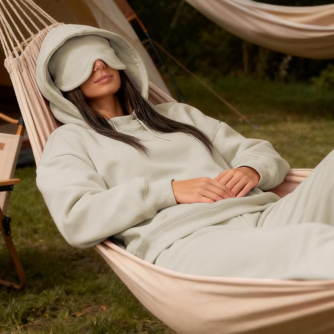 Ainangua Womens Oversized Pullover Essentials Hoodie with Eye Mask Comfor Airplane Mode Travel Office Vacation Sweatshirt - Image 4