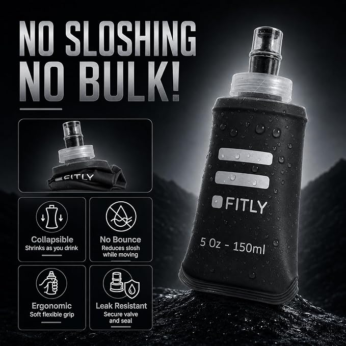 FITLY Soft Flask - Shrink As You Drink Soft Water Bottle for Hydration Pack - Folding Water Bottle Ideal for Running, Hiking, Cycling, Climbing & Rigorous Activity - Image 4