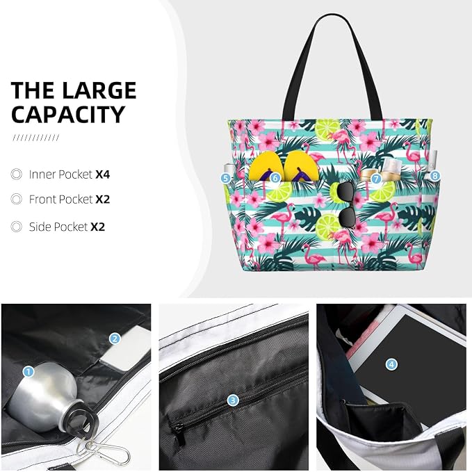 Beach Bag Tote Bags Waterproof Sandproof for Women Large Beach Tote Pool Bag Foldable with Zipper for Travel Weekend - Image 5