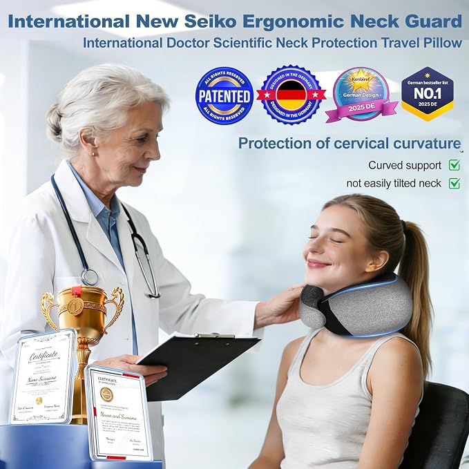 Memory Foam Travel Neck Pillow – Ergonomic Airplane Pillow with 360° Head Support | Includes Eye Mask & Ear Plugs | Ultra Portable Neck Pillow Airplane for Flights & Cars(Black) - Image 2
