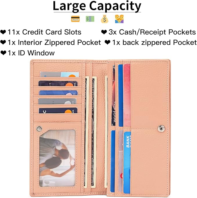 GOIACII Wallets for Women RFID Blocking Ultra Slim Leather Credit Card Holder Clutch - Image 2