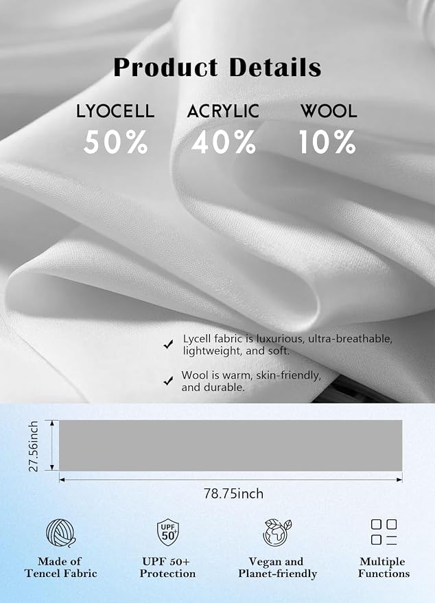 Women's Wool Blend Travel Scarf Lightweight Breathable Wrap Pashmina Airplane Blanket Shawl - Image 6