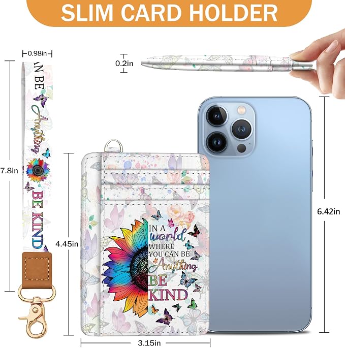 Yonlevres Be Kind Credit Card Holder Slim RFID Wallet Women Wristlet Small | Front Pocket, Handy, RFID Blocking, Woman Girls Ladies Gifts, D-ring for Keychain,Thin Mini Card Case, ID Window, PU Leather - Image 6
