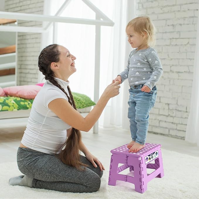 Delxo 9 Inch Kids Step Stool,300 Lbs Folding Step Stool for Toddler Purple | Foldable Step Stool,Non-Slip Foot Stools with Handle, Lightweight Collapsible Stool for Kitchen,Bathroom,Bedroom,Garden - Image 8