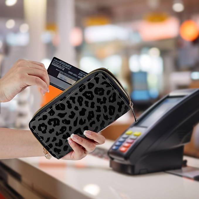 Wallet,Leather Long Wallet Suitable For Ladies And Teenagers - Detachable Wristband + RFID Travel Wallet With Card Slot - Leopard Print - Image 5