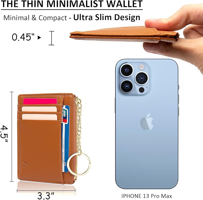 Valentoria Slim RFID Blocking Card Holder Small Pocket Wallet Keychian Zipper Coin Purse Mini Cash & Coin & Cards Case for Women Men | Slim - Image 6