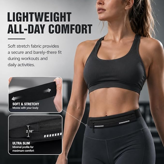 Running Belt for Women, No Bounce Phone Holder (Black) - Image 3