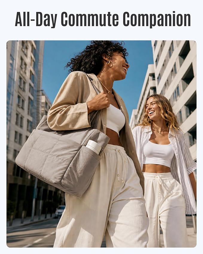 LIGHT FLIGHT Tote Bag for Women, 2-Pc Puffy Tote Bag Set with Compartments, Lightweight Large Shoulder Handbags for Travel - Image 3