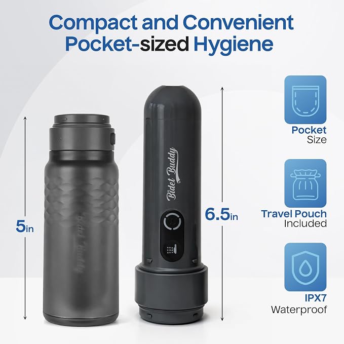 BIDET BUDDY® GoFlow Portable Bidet for Travel - 320mL Bottle Obsidian Drift | Adjustable Power Modes, Nozzle Wand, IPX7 Waterproof, USB - C Charging, 800mAh Rechargeable Battery, Medium Pressure - Image 2