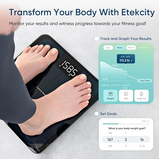Etekcity Smart Scale for Body Weight, Body Fat and BMI, FSA Eligible | HSA Eligible, Bathroom Scale with Muscle Mass, Accurate Bluetooth App Sync, LED Display and Tempered Glass - Image 4