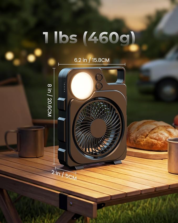 PopoIron 2-in-1 Camping Fan with LED Lantern, USB-C Rechargeable Portable Fan with Sealed 8000mAh Battery Pack, Hanging & Desktop Use, 3-Speed Cooling, 3 Color Temperature Light for RV, Tent, Travel - Image 5