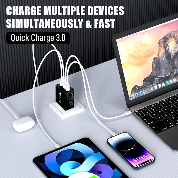Magvolt Pro Phone Charger,Magvolt Chargers,4-Port Chargers,Multi-Protection System,Travel Fast Charging for Smart Phones,Tablets,Devices with Multiple Ports,Wall Charge for Travel & Home(Black+White) - Image 4