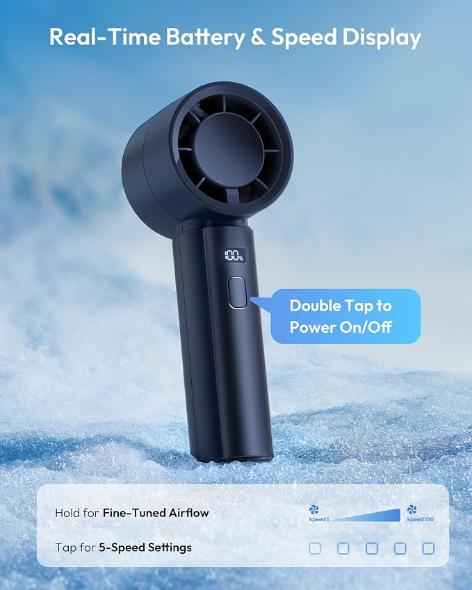 Gaiatop Small Handheld Personal Fan, Powerful High Speed Turbo Cooling | USB Rechargeable Mini Portable Fan for Travel, Outdoor Essentials, Summer Gifts for Women Girls,, Navy Blue - Image 5