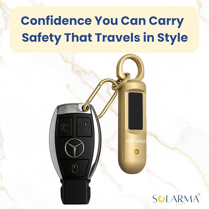 Personal Safety Alarm for Women - Loud Self Defense Siren, Waterproof Keychain with Strobe Light - Solar Rechargeable, Gold - Image 5