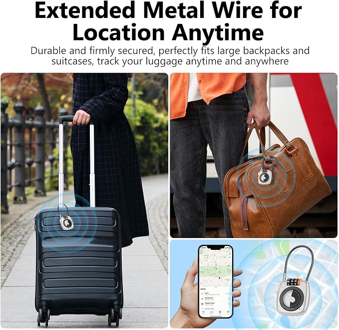 Compatible with Apple AirTag Secure Lock with Wire Cable, 3-Digit Combination Luggage Locks, Alloy Body Ultra Durable Anti-Lost Protective Case for Luggage, Suitcase (White*4) - Image 4