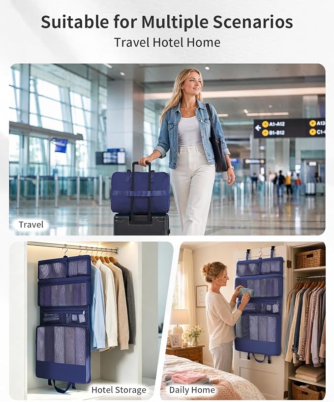 ECOHUB Hanging Travel Closet Portable Luggage Organizer Packing Bag,Blue - Image 6