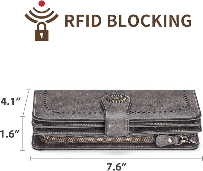 SENDEFN Wallets for Women Leather Credit Card Holder with RFID Blocking Large Capacity Wristlet | with RFID Blocking - Image 4