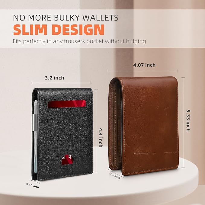 RUNBOX Slim Wallet for Men - RFID Blocking Leather Bifold with Money Clip | Minimalist Front Pocket Wallet Holds 11 Cards,Slim Thin Design,RFID Blocking Protection, Practical Birthday Gifts for Men - Image 4