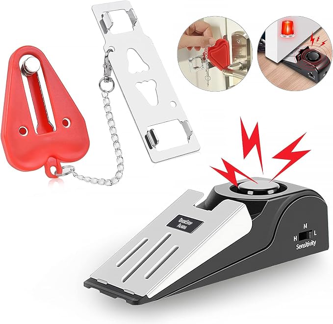 MBBEST Portable Door Lock & Door Stop Alarm,Dual Protection Security Devices Pocket Door Stopper Self Defensey Tools for Hotel Travel Home Apartment House, Red/Black by MBBEST