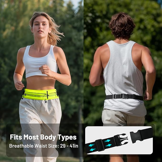 MIER Running Belt for Women & Men, Fanny Pack with Marathon Bib Clip, Neon | Slim Adjustable Phone Holder Pouch; Reflective Waist Packs for Running Essentials; Waterproof Zipper Pockets - Image 2