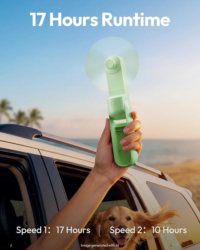 Gaiatop Portable Handheld Fan, 3 in 1 Mini Fan Handheld [17h Max Cooling], Foldable Personal Fans Pocket Design, USB Travel Fans Portable, Lash Trip Summer Essential Cute Gifts for Women Girl, Green - Image 3
