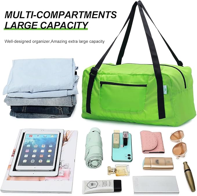 Foldable Travel Duffel Bag For Women & Men Luggage Great for Gym (Green) - Image 5