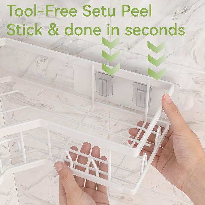 Shower Shelf Corner, Adhesive Shower Caddy Rustproof, Shower Shelves Corner with Soap Holder, No Drilling Shower Corner Organizer for Dorm, Renters Bathroom, White, 3 Pack - Image 2