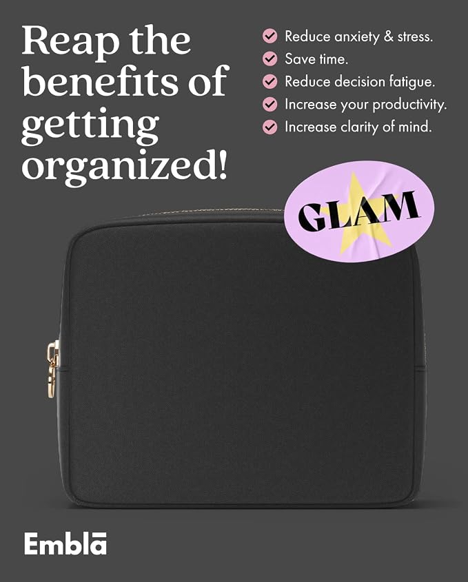 Makeup Bag for Women, Travel Cosmetic Organizer, Waterproof Toiletry Pouch | Large Black Nylon Cosmetic Bag with Zipper, Water-Resistant Beauty Pouch for Purse, Travel Essentials, Make up Case - Image 5
