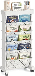 BYFU 6-Tier Rolling Bookshelf Cart, White | Movable with Wheels, File Paper Storage Organizer, For Home Office Study Classroom by BYFU-livingasimplelife
