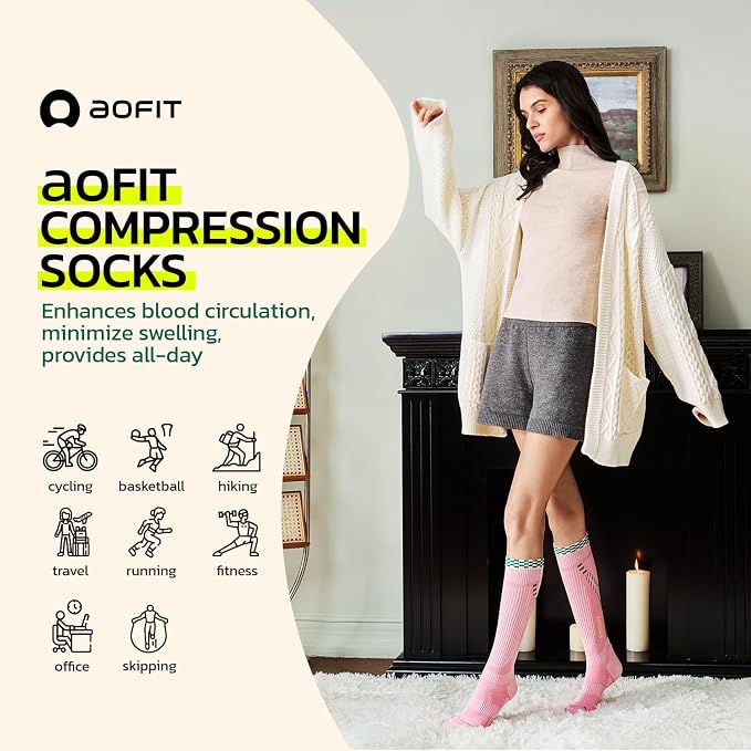 AOFIT Graduated Compression Socks for Women Travel Flight Nurses Dr Scholls Airplane 15-20 mmhg - Image 3