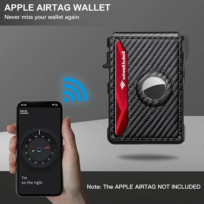 Airtag Wallet for Men, Mens Smart Wallet for Air Tag RFID Blocking, Minimalist Bifold Pop Up Aluminum Credit Card Case Holder 12+ Cards with ID Window, Gift for Men, No Airtag Included (Carbon Orange) - Image 4