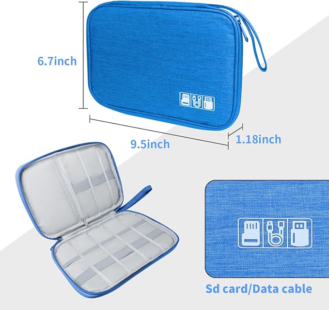 Lcsmaokin Electronics Travel Organizer,Portable Waterproof Electronic Travel Storage Bag for Small Charging Cord Storage,Charger,Small Electronics,SD Card etc,for Travel,Business - Sky Blue - Image 5